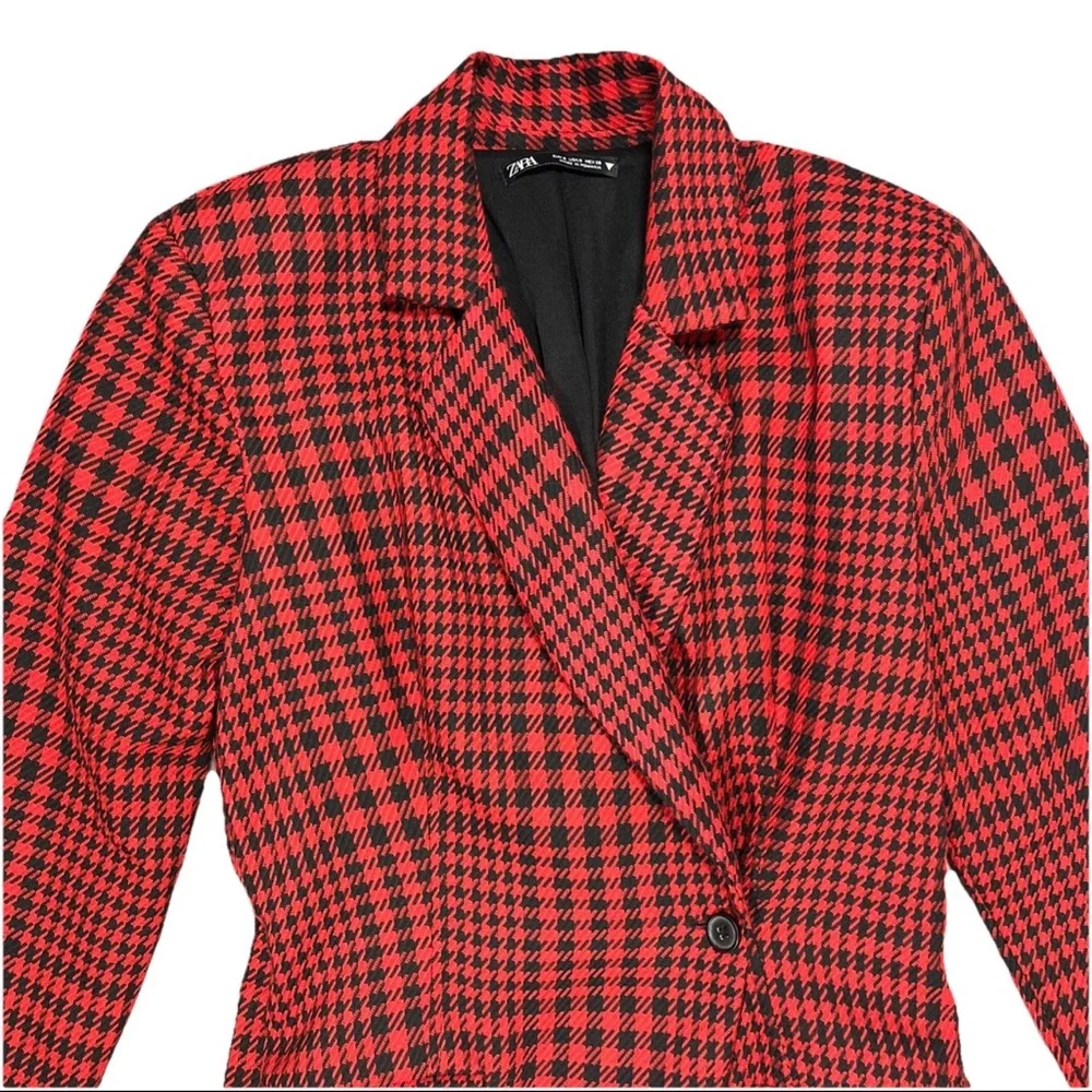 Zara Womens‎ Textured Weave Houndstooth Jumpsuit Romper Mini Blazer Dress Small